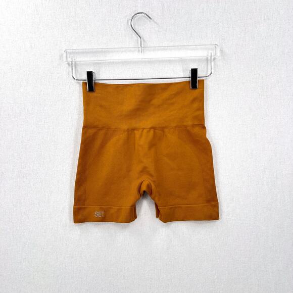 SET ACTIVE Sculptfelx Power Shorts Womens Small Gold Mustard Seamless Stretch - Picture 2 of 12